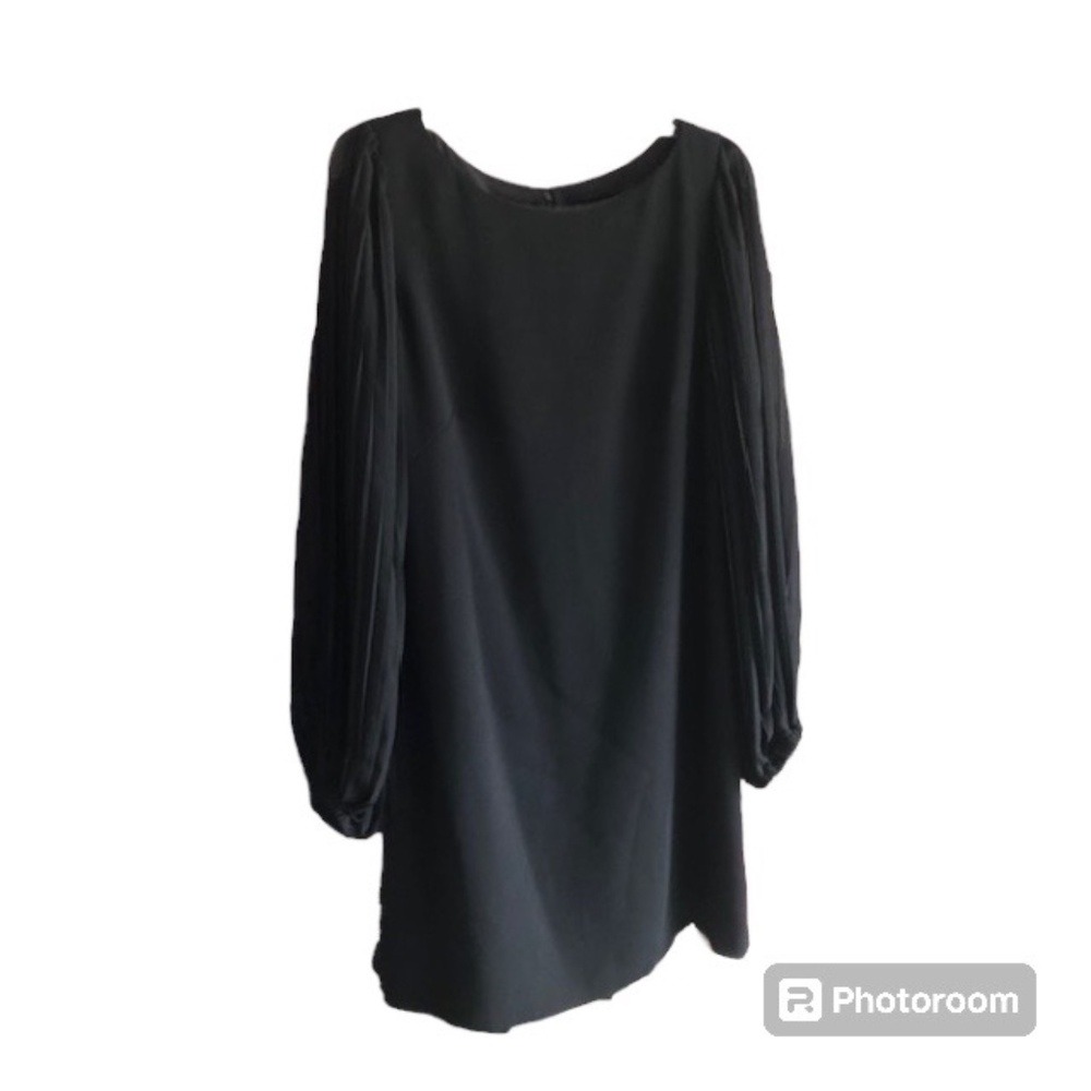 White House Black Market Black Midi Long Sleeve Shift Dress Size 8